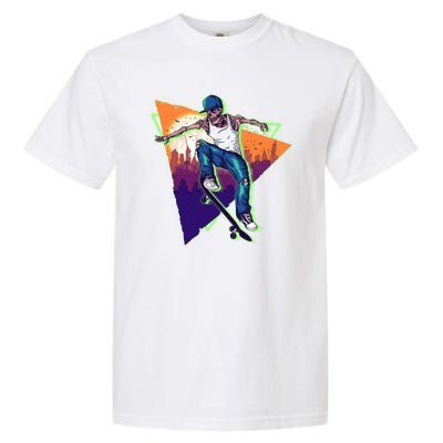 Retro Halloween Skateboarding Skater Skeleton Garment-Dyed Heavyweight T-Shirt