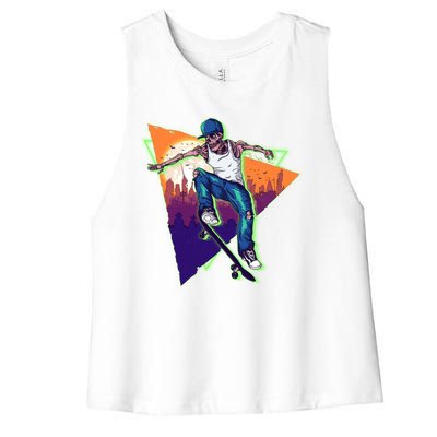 Retro Halloween Skateboarding Skater Skeleton Women's Racerback Cropped Tank