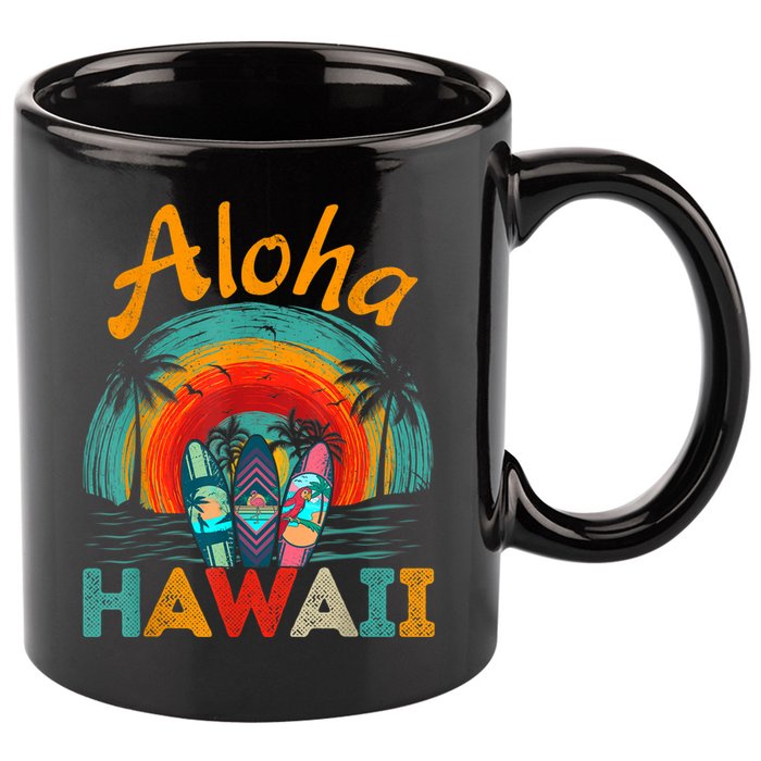 Retro Hawaiian Surfboard Aloha Hawaii Island Surfer Outfits 11oz C Handle Ceramic Mug