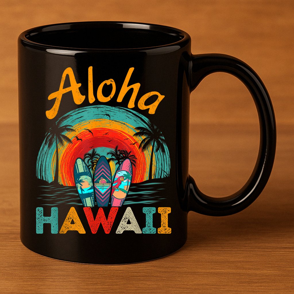 Retro Hawaiian Surfboard Aloha Hawaii Island Surfer Outfits 11oz C Handle Ceramic Mug