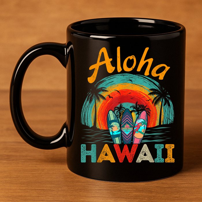 Retro Hawaiian Surfboard Aloha Hawaii Island Surfer Outfits 11oz C Handle Ceramic Mug