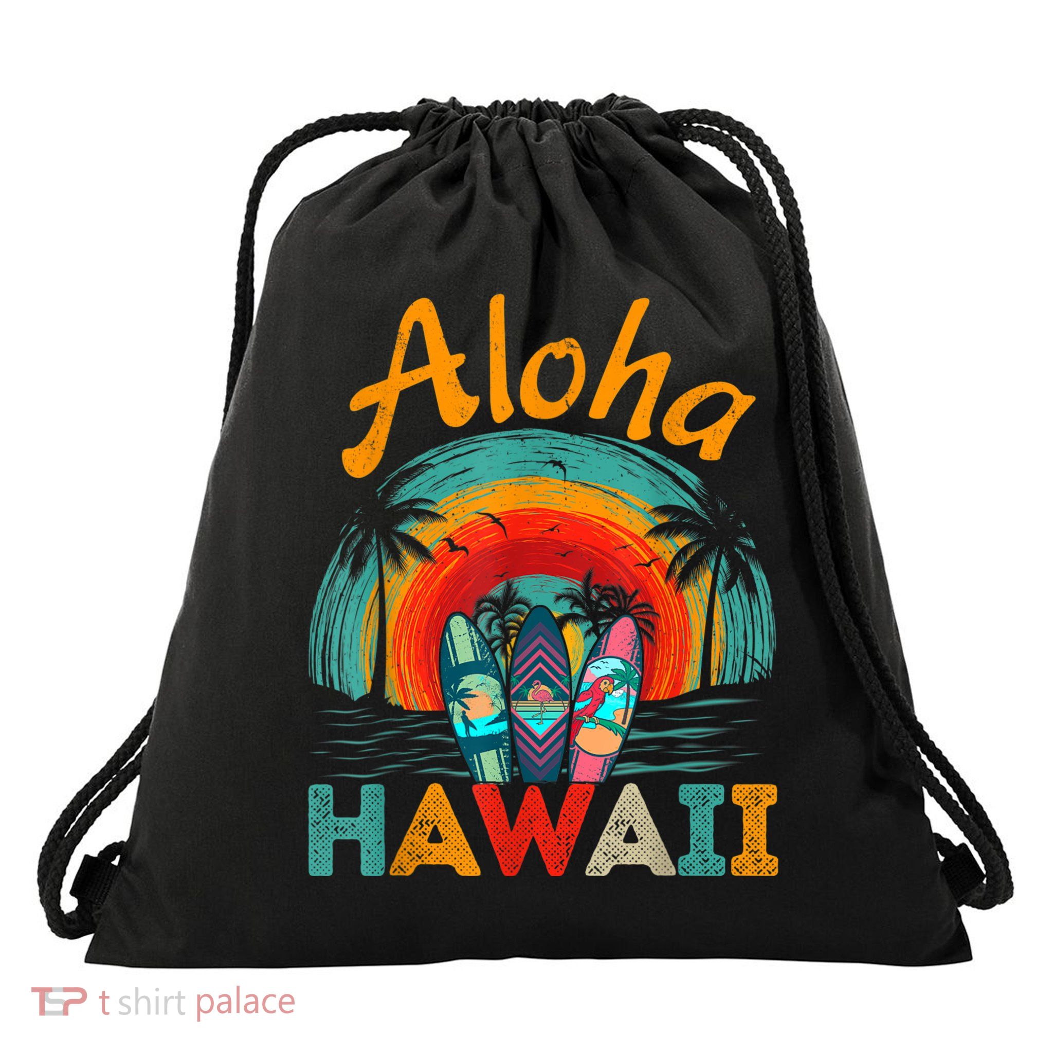 Retro Hawaiian Surfboard Aloha Hawaii Island Surfer Outfits Drawstring Bag