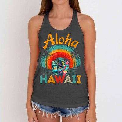Retro Hawaiian Surfboard Aloha Hawaii Island Surfer Outfits Women's Knotted Racerback Tank