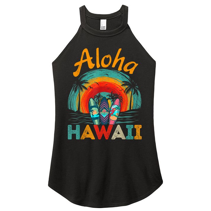 Retro Hawaiian Surfboard Aloha Hawaii Island Surfer Outfits Women's Perfect Tri Rocker Tank
