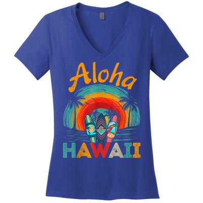 Retro Hawaiian Surfboard Aloha Hawaii Island Surfer Outfits Women's V-Neck T-Shirt