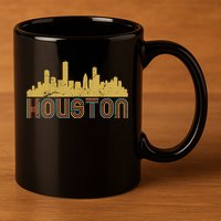 Retro Houston Skyline Texas 11oz C Handle Ceramic Mug
