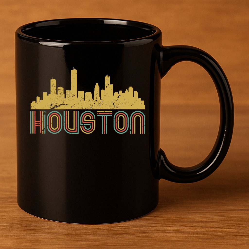 Retro Houston Skyline Texas 11oz C Handle Ceramic Mug