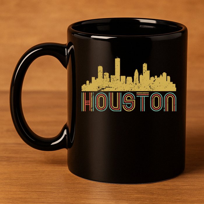 Retro Houston Skyline Texas 11oz C Handle Ceramic Mug