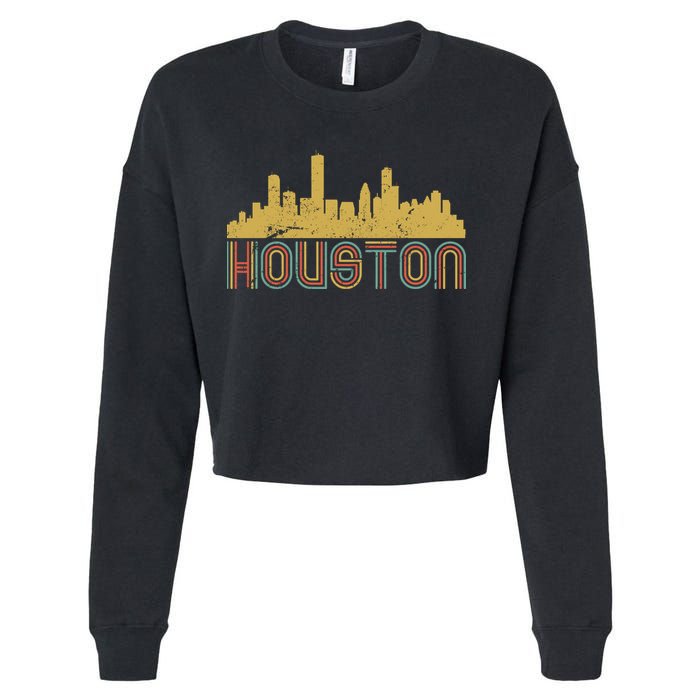 Retro Houston Skyline Texas Cropped Pullover Crew