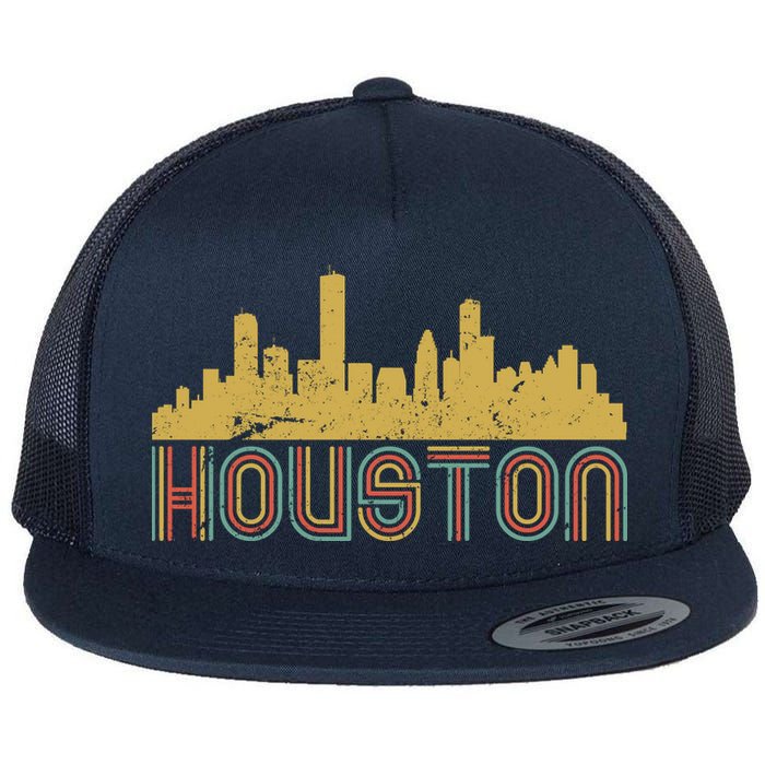 Retro Houston Skyline Texas Flat Bill Trucker Hat