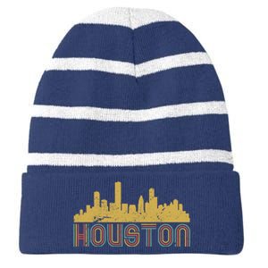 Retro Houston Skyline Texas Striped Beanie with Solid Band