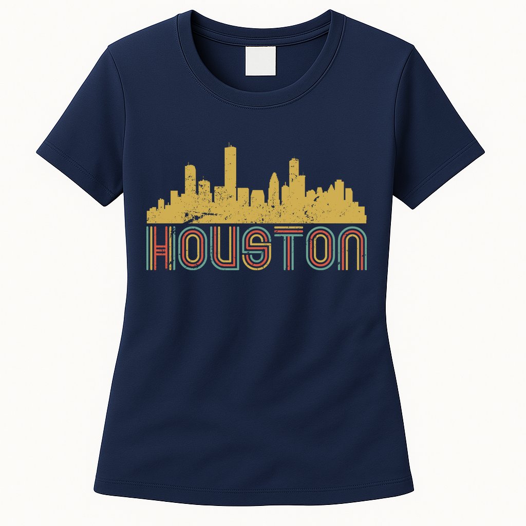 Retro Houston Skyline Texas Womens T-Shirt