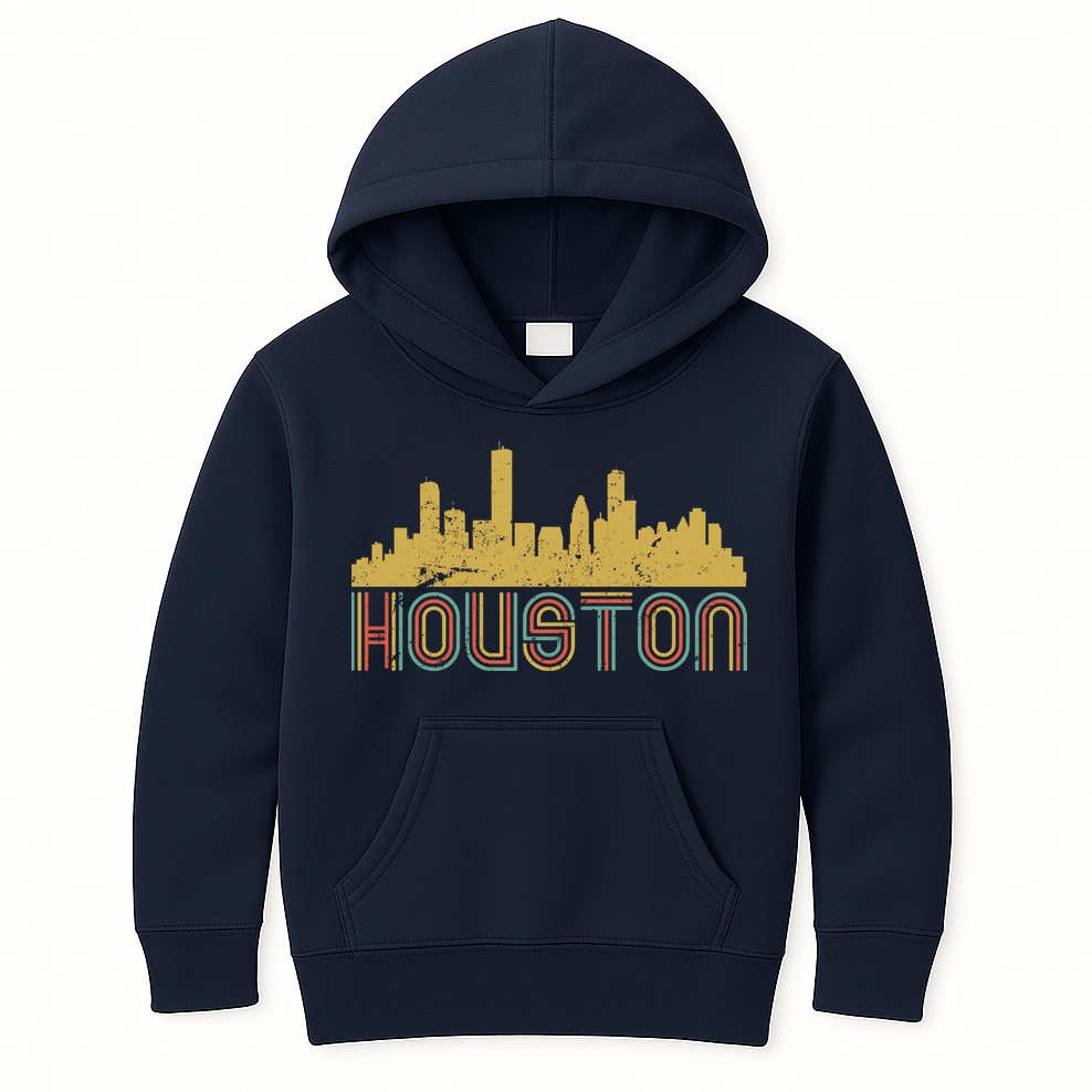 Retro Houston Skyline Texas Kids Hoodie