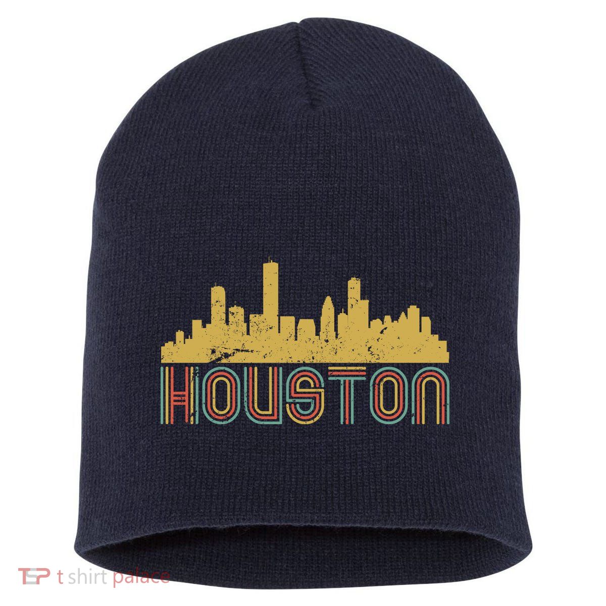 Retro Houston Skyline Texas Short Acrylic Beanie