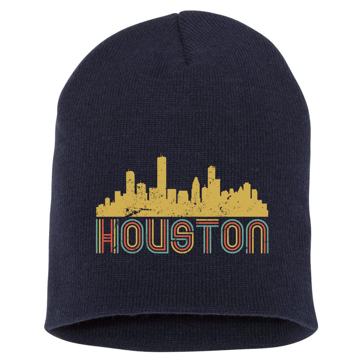 Retro Houston Skyline Texas Short Acrylic Beanie