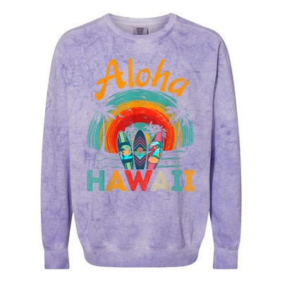 Retro Hawaiian Surfboard Aloha Hawaii Island Surfer Outfits Colorblast Crewneck Sweatshirt