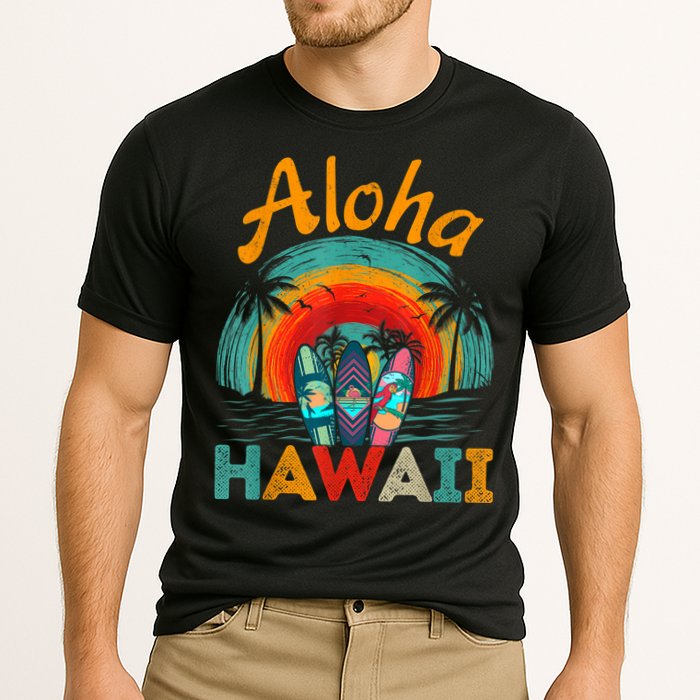 Retro Hawaiian Surfboard Aloha Hawaii Island Surfer Outfits Cooling Performance Crew T-Shirt