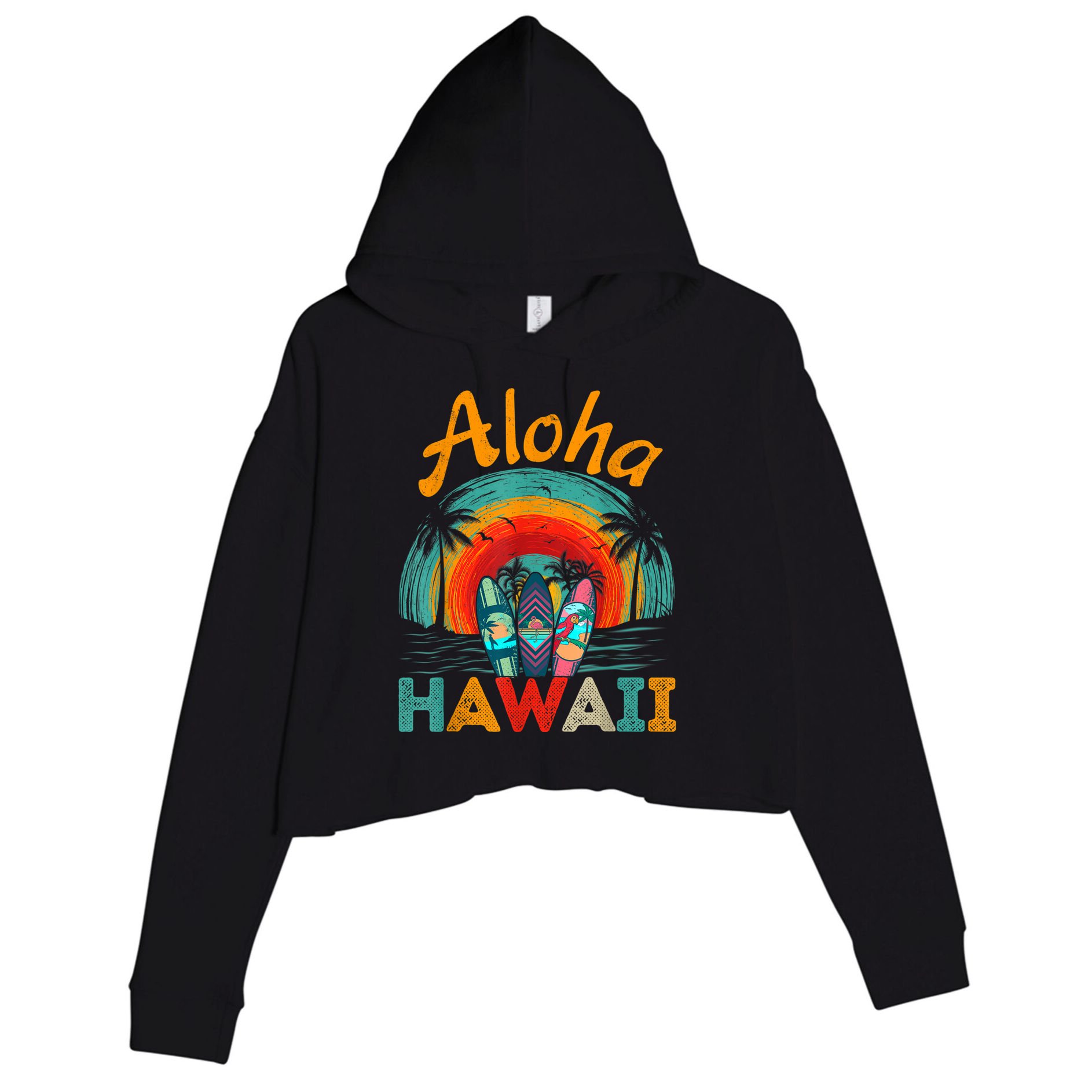Retro Hawaiian Surfboard Aloha Hawaii Island Surfer Outfits Crop Fleece Hoodie