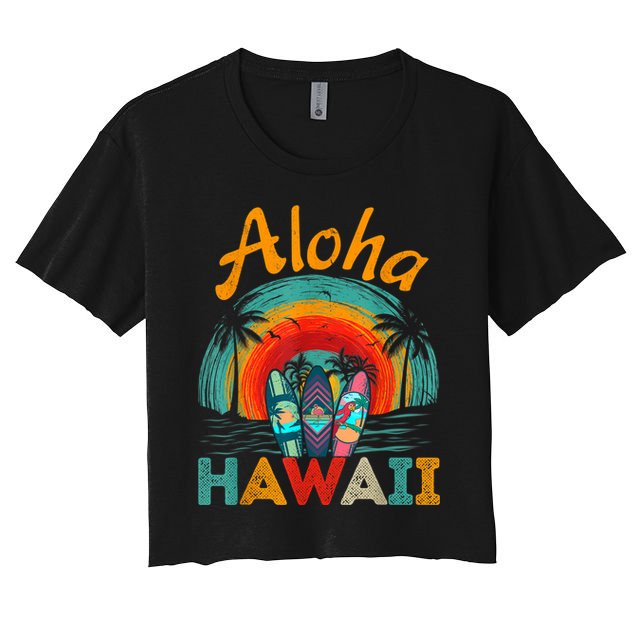 Retro Hawaiian Surfboard Aloha Hawaii Island Surfer Outfits Crop Top
