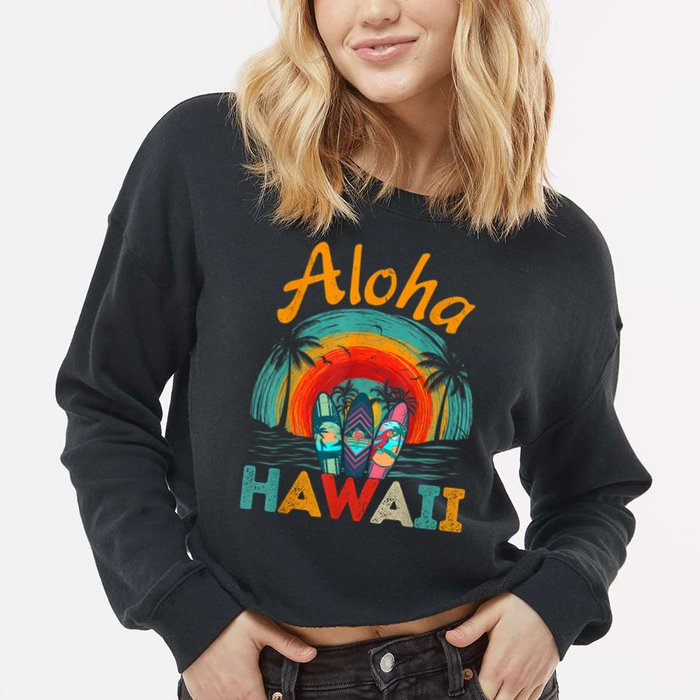 Retro Hawaiian Surfboard Aloha Hawaii Island Surfer Outfits Cropped Pullover Crew