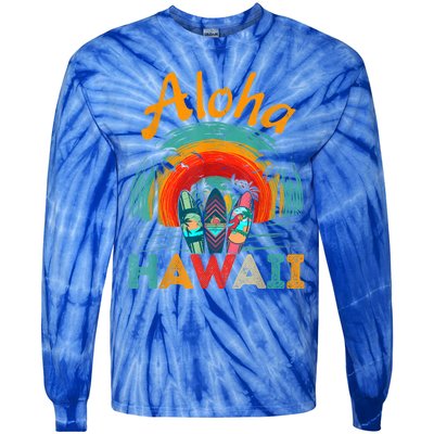 Retro Hawaiian Surfboard Aloha Hawaii Island Surfer Outfits Tie-Dye Long Sleeve Shirt