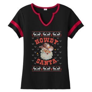 Retro Howdy Santa Country Christmas Christmas Cow Cute Gift Ladies Halftime Notch Neck Tee