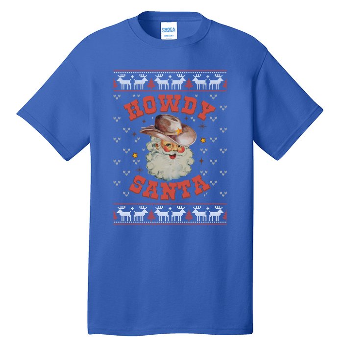 Retro Howdy Santa Country Christmas Christmas Cow Cute Gift Tall T-Shirt