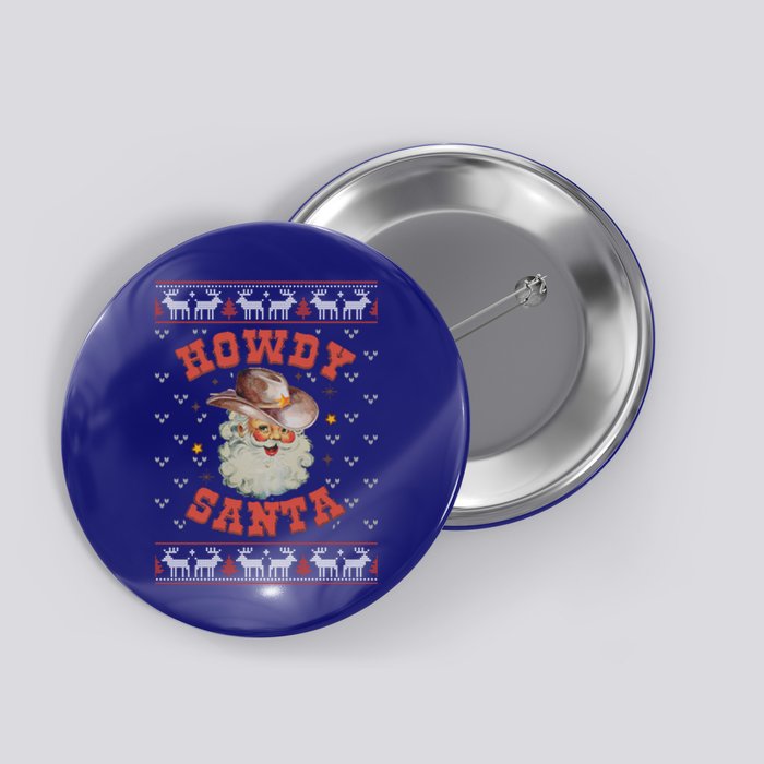 Retro Howdy Santa Country Christmas Christmas Cow Cute Gift Button