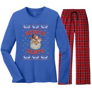 Retro Howdy Santa Country Christmas Christmas Cow Cute Gift Women's Long Sleeve Flannel Pajama Set 