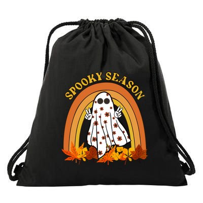 Retro Halloween Spooky Season Ghost Fall Rainbow Drawstring Bag