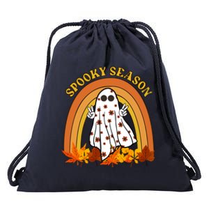 Retro Halloween Spooky Season Ghost Fall Rainbow Drawstring Bag