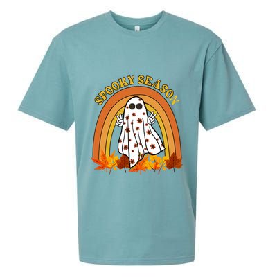Retro Halloween Spooky Season Ghost Fall Rainbow Sueded Cloud Jersey T-Shirt