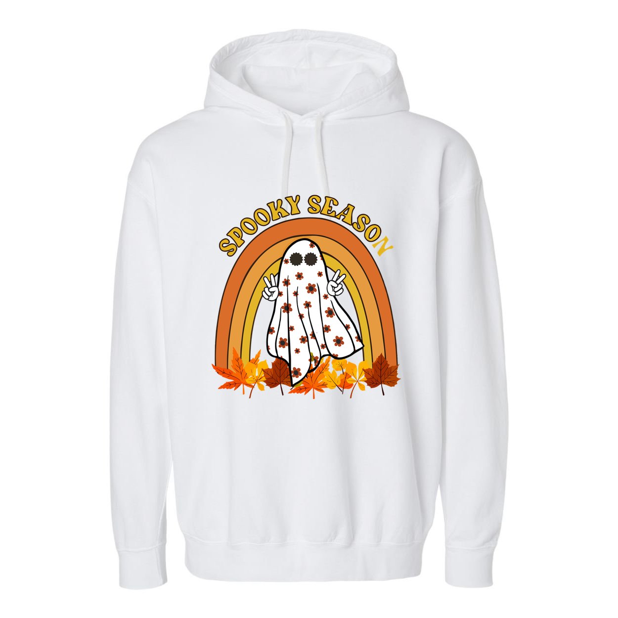 Retro Halloween Spooky Season Ghost Fall Rainbow Garment-Dyed Fleece Hoodie