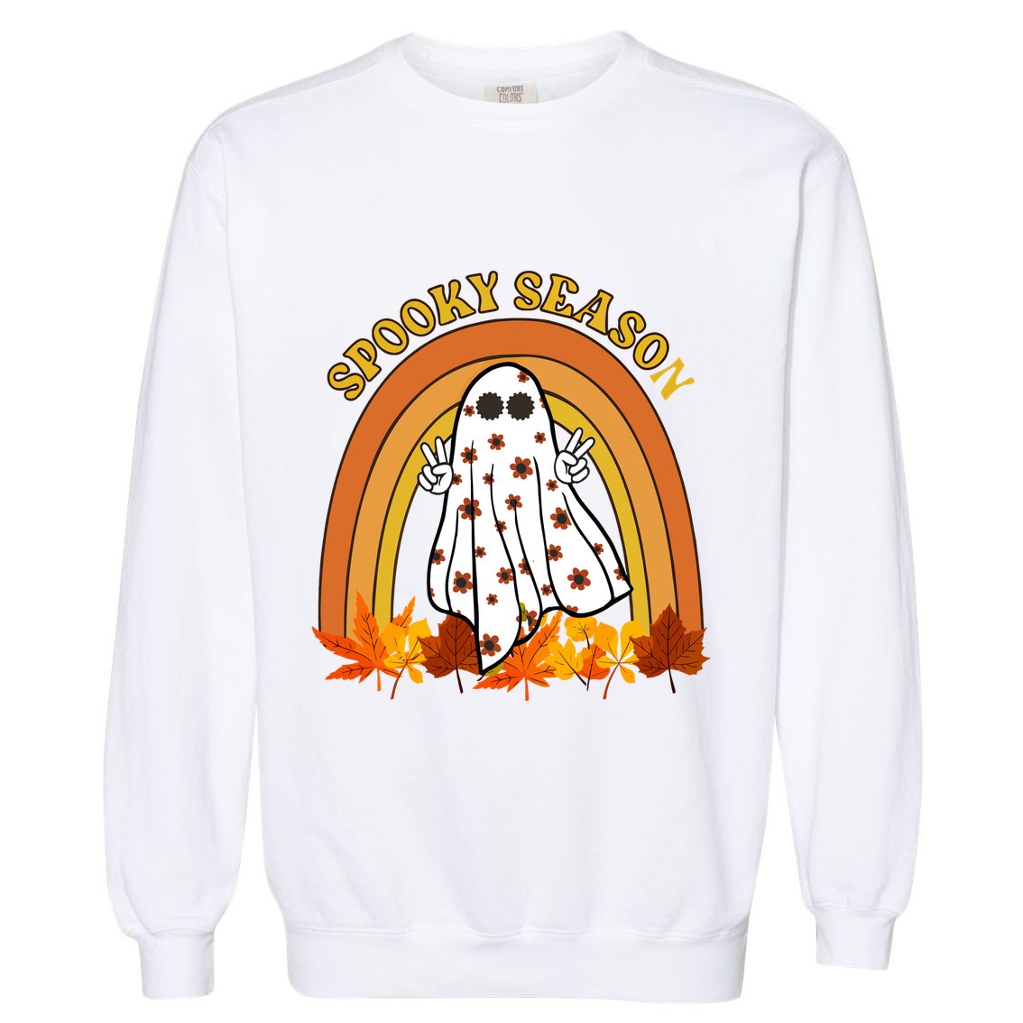 Retro Halloween Spooky Season Ghost Fall Rainbow Garment-Dyed Sweatshirt