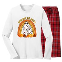 Retro Halloween Spooky Season Ghost Fall Rainbow Women's Long Sleeve Flannel Pajama Set 