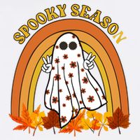 Retro Halloween Spooky Season Ghost Fall Rainbow Women's Long Sleeve Flannel Pajama Set 