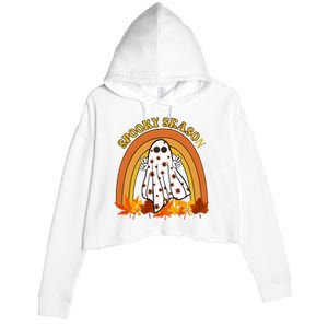 Retro Halloween Spooky Season Ghost Fall Rainbow Crop Fleece Hoodie