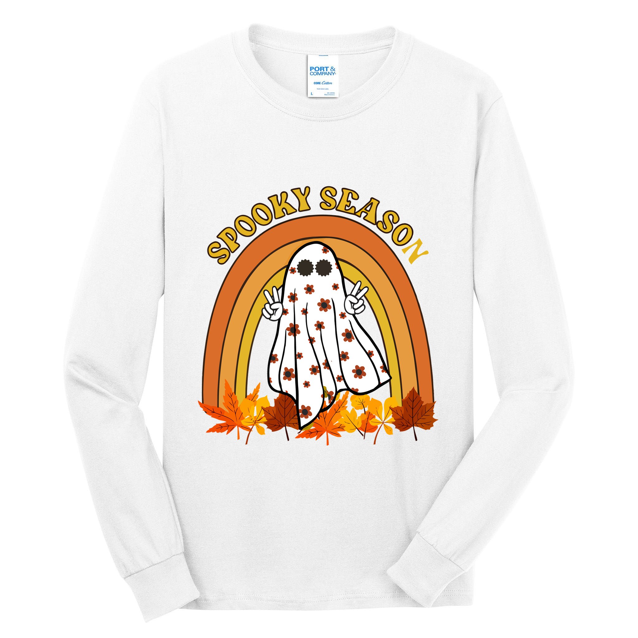 Retro Halloween Spooky Season Ghost Fall Rainbow Tall Long Sleeve T-Shirt
