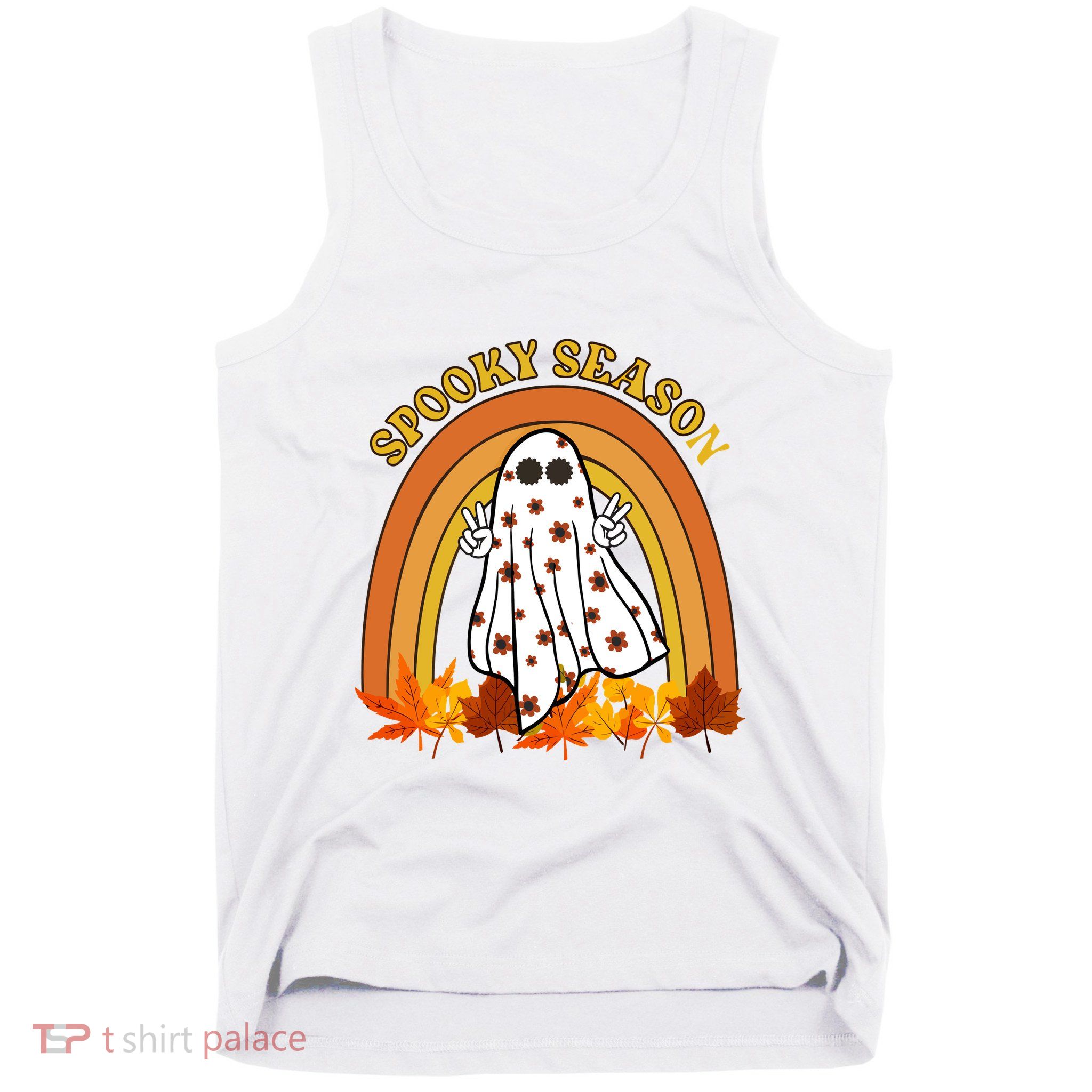 Retro Halloween Spooky Season Ghost Fall Rainbow Tank Top
