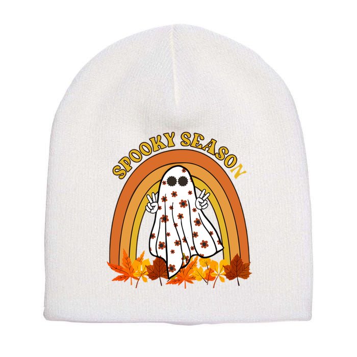 Retro Halloween Spooky Season Ghost Fall Rainbow Short Acrylic Beanie