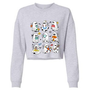 Retro Halloween Science Teacher Ghost Laboratory Teacher Cropped Pullover Crew