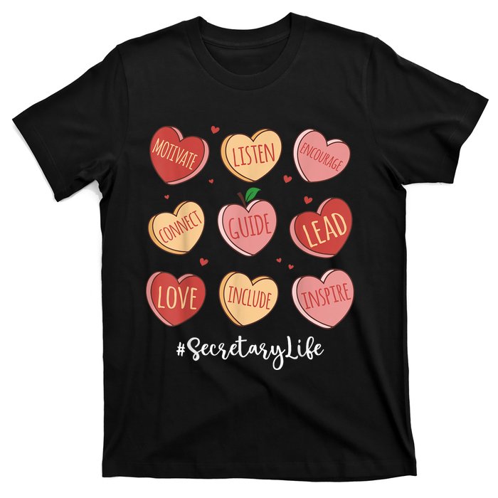 Retro Hearts School Secretary Life Funny Valentines Day T-Shirt