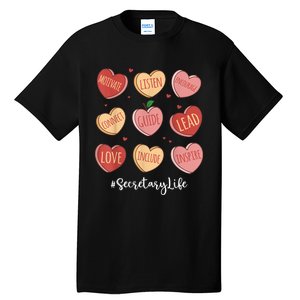 Retro Hearts School Secretary Life Funny Valentines Day Tall T-Shirt