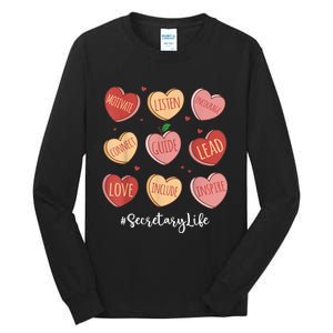 Retro Hearts School Secretary Life Funny Valentines Day Tall Long Sleeve T-Shirt