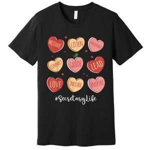 Retro Hearts School Secretary Life Funny Valentines Day Premium T-Shirt