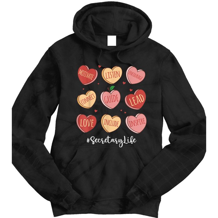 Retro Hearts School Secretary Life Funny Valentines Day Tie Dye Hoodie