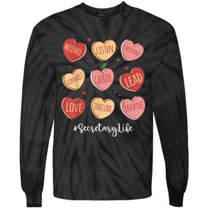 Retro Hearts School Secretary Life Funny Valentines Day Tie-Dye Long Sleeve Shirt