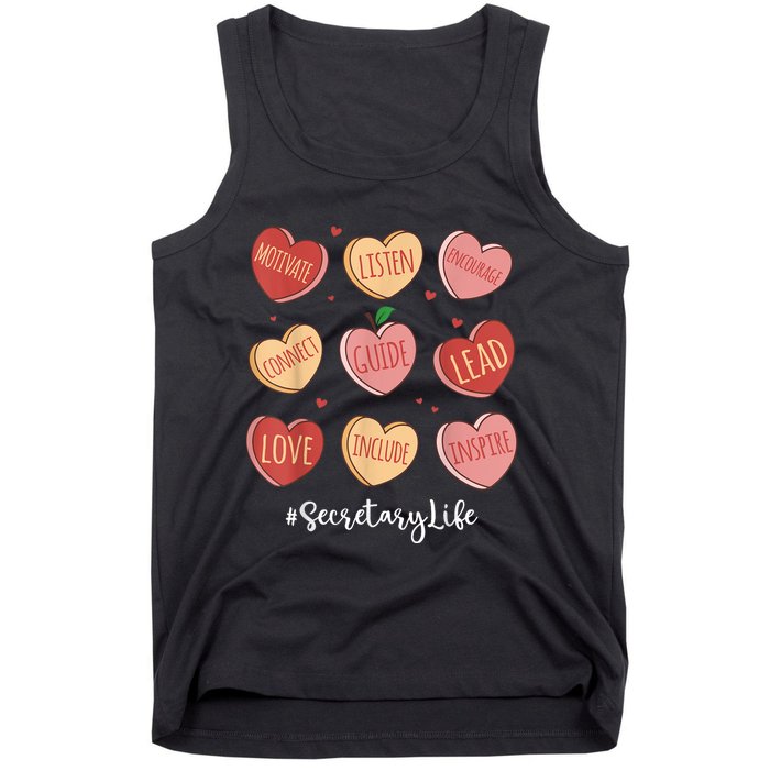 Retro Hearts School Secretary Life Funny Valentines Day Tank Top