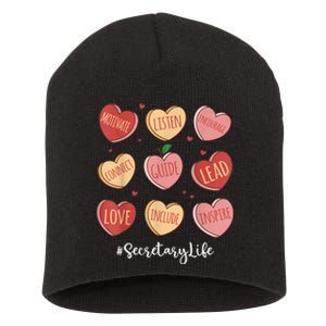 Retro Hearts School Secretary Life Funny Valentines Day Short Acrylic Beanie