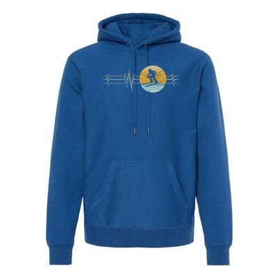 Retro Heartbeat Skiing Sport Lifeline Vintage Ski Gift Funny Gift Premium Hoodie